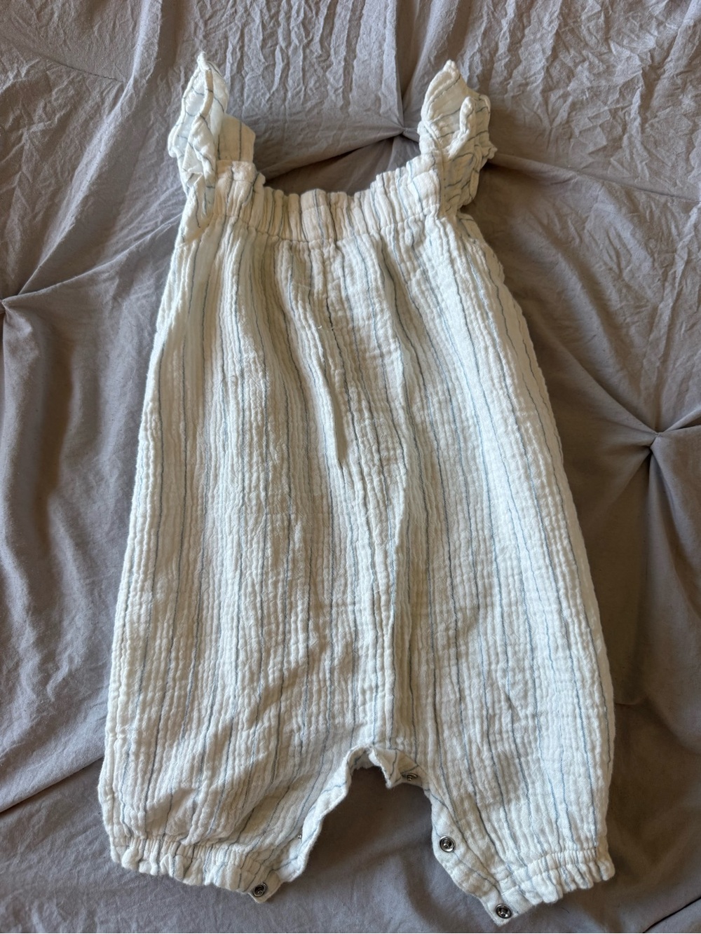 Cloud Island Cream Gauze Long Romper with Ruffle Straps